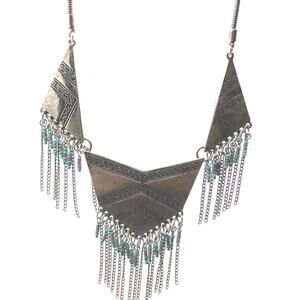 Necklace Silver tone Blue and orange Beads Retro BohoBeads SouthWestern Style